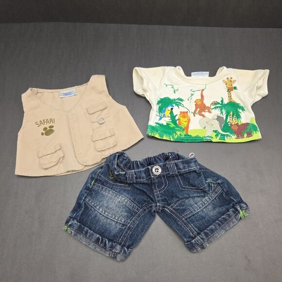 Build a Bear Safari Outfit Vest Zoo Monkey Tiger Top Denim Shorts BABW - Picture 2 of 12